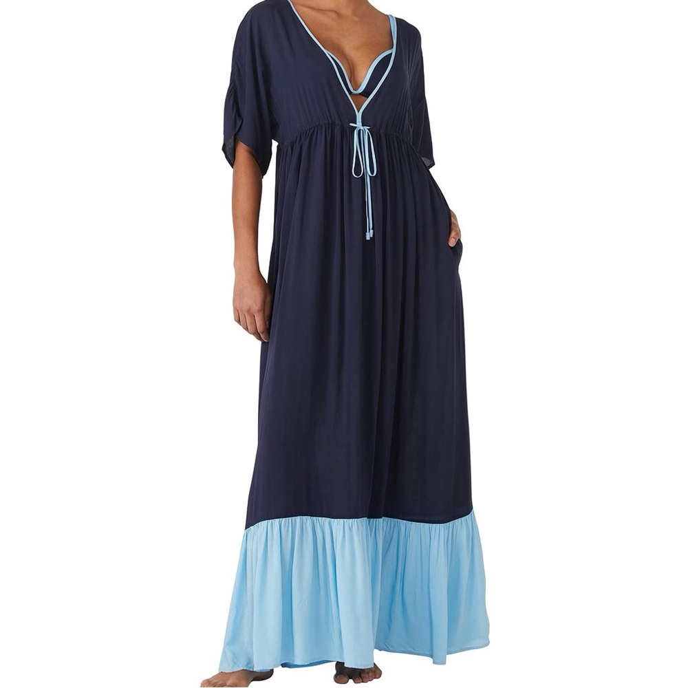 KATE SPADE NEW YORK Contrast Solid Midi Tiered Cover Up Dress